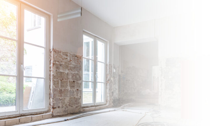 Severe damage to interior surfaces after floods