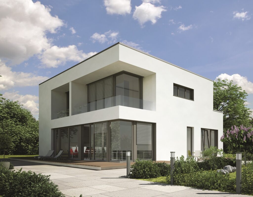 Haus Kubus weiss geputzt